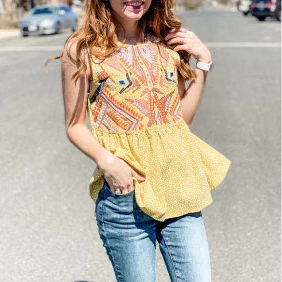 ENTRO Embroidered Polka Dot Multicolored Sleeveless Empire Waist Top NWT😀 - Picture 13 of 13